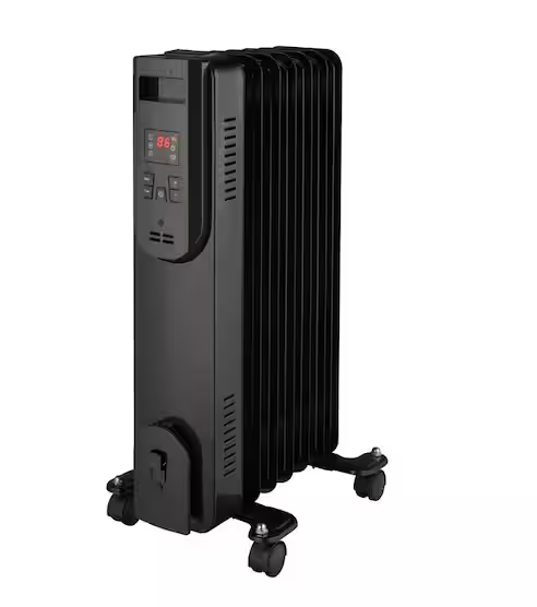 1500-Watt Black Indoor Electric Oil-Filled Radiator Convection Radiant Space Heater with Remote Control for Living Space