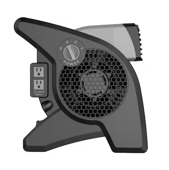 Pivoting 11.2 in. 3 Speed High Velocity Blower Fan for Home, Job Site in Gray, 375 CFM, 2 120V Outlets, Circuit Breaker