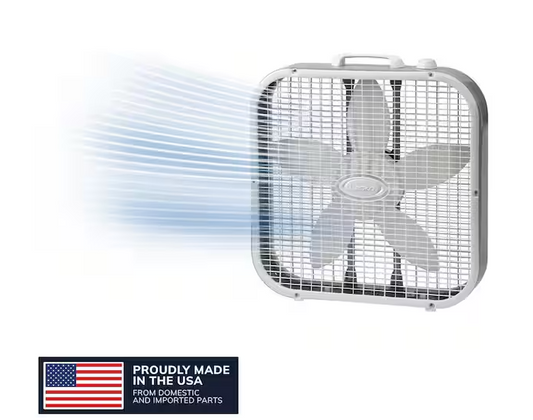 20 in. 3 Speed Air Circulating Box Fan for Home in White with Save Smart Technology, 1820 CFM and Carry Handle