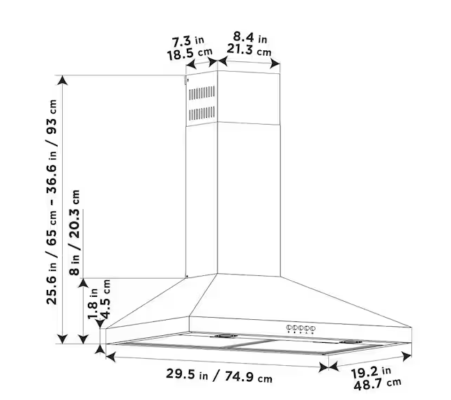Siena 30 in. 350CFM Convertible Pyramid Wall Mount Range Hood in Stainless Steel with Charcoal Filter and LED Lighting