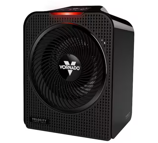Forced Air Velocity 5 Whole Room 1500-Watt 5118 BTU Electric Space Fan Electric Heater Furnace, Black