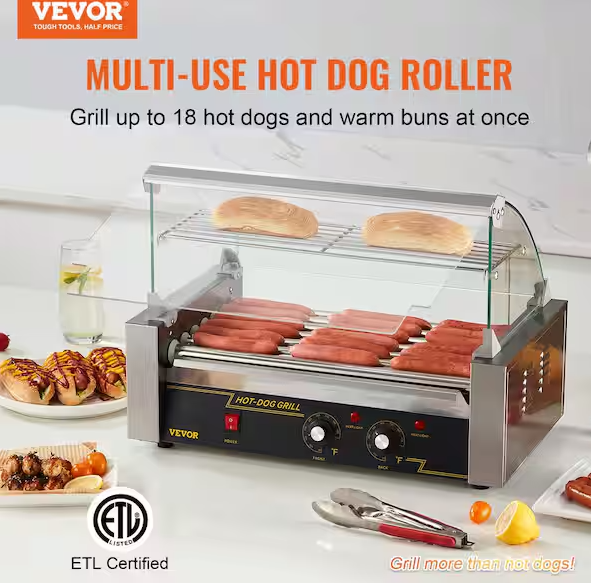 Hot Dog Roller 7 Rollers 18 Hot Dogs Capacity Stainless Sausage Grill Cooker Machine, ETL Certified