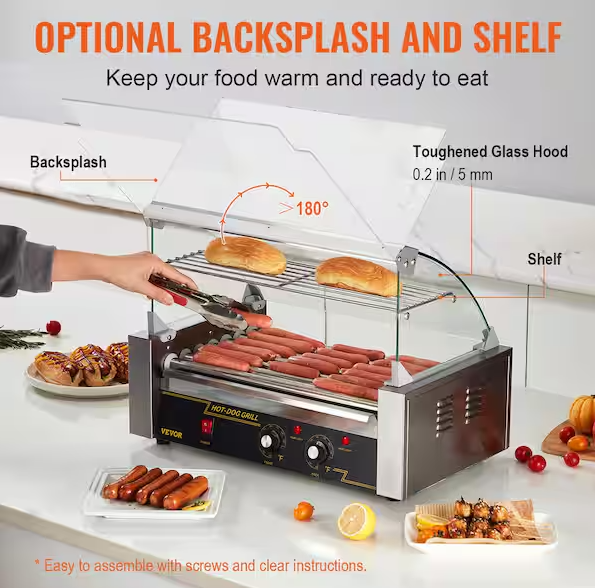 Hot Dog Roller 7 Rollers 18 Hot Dogs Capacity Stainless Sausage Grill Cooker Machine, ETL Certified