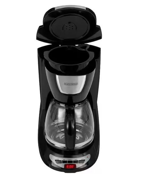 12-Cup Programmable Black Drip Coffee Maker with Glass Carafe, Built-In Timer and Automatic Shut-Off