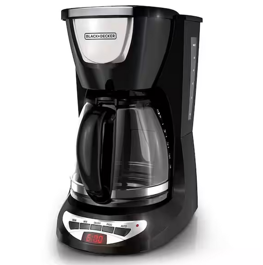 12-Cup Programmable Black Drip Coffee Maker with Glass Carafe, Built-In Timer and Automatic Shut-Off