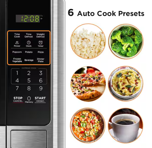0.9 cu. ft. in Stainless Steel 900 Watt Countertop Microwave Oven with Turntable Push-Button Door, Safety Lock
