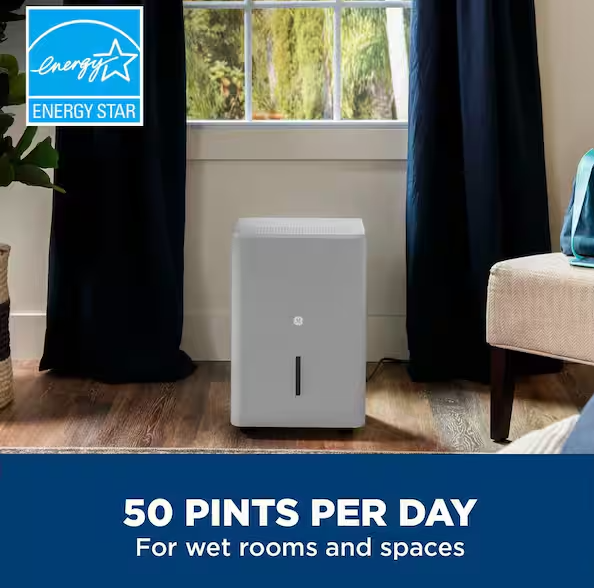 50-Pints for Wet Rooms Up To 4500 sq. ft. Residential Dehumidifier with Bucket in Gray Wi-Fi, ENERGY STAR