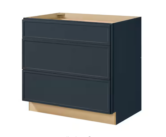 Leyton 36 in. W x 24 in. D x 34.5 in. H Ready to Assemble Plywood Slim Shaker Drawer Base Kitchen Cabinet in Ink Blue