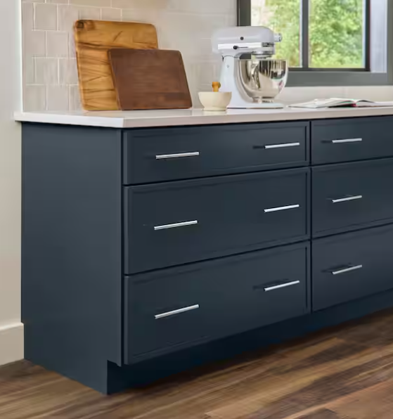 Leyton 36 in. W x 24 in. D x 34.5 in. H Ready to Assemble Plywood Slim Shaker Drawer Base Kitchen Cabinet in Ink Blue