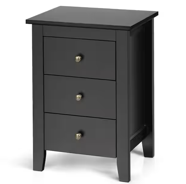 Modern Black 3-Drawers Nightstand for Living Room and Bedroom