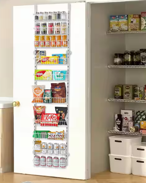 10-Tier Over the Door Pantry Organizer, Heavy-Duty Steel Hanging Spice Rack, Adjustable Shelves for Kitchen, White