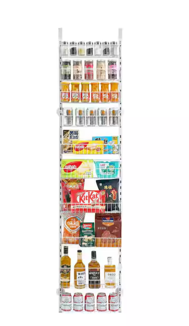 10-Tier Over the Door Pantry Organizer, Heavy-Duty Steel Hanging Spice Rack, Adjustable Shelves for Kitchen, White