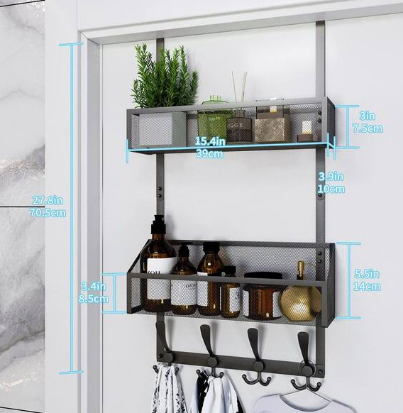 Over The Door Hooks Organizer, 3-Tier Black Stainless Steel Door Storage Hanger with Mesh Basket for Pantry Organizers