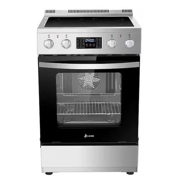 24 in. 4 Burner Elements Freestanding Electric Range in Stainless Steel with Air Fry, Rotisserie and True Convection
