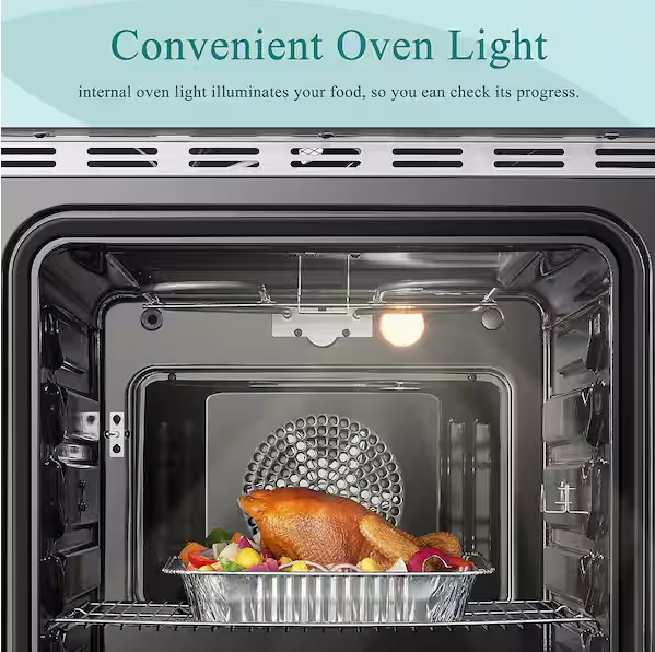 24 in. 4 Burner Elements Freestanding Electric Range in Stainless Steel with Air Fry, Rotisserie and True Convection