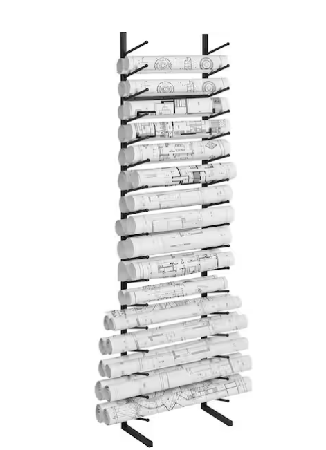 Blueprint Storage Rack, Hanging Poster Display Rack 16-Tier, Vertical Blueprint Roll File Holder 2 Rolls/tire Black