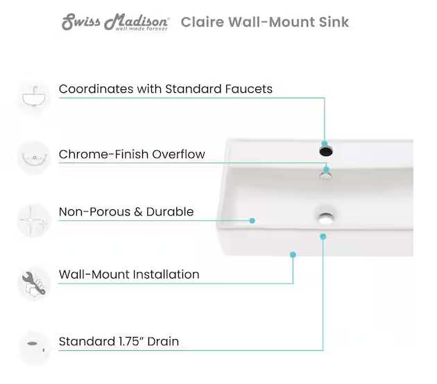 Claire Ceramic Wall Hung Sink in White