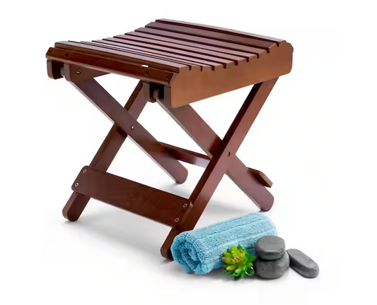11 in. L x 11 in. W x 13 in. H Bamboo Shower Corner Seat, Rectangle Folding Step Stool Bench in Dark Brown