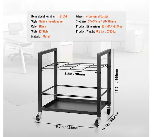 Blueprint Storage Rack, 12 Slots Blueprint Holder with Wheels, Mobile Metal Blueprint Storage Cart Black