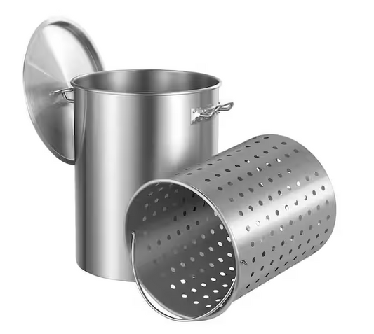 36 qt. Stainless Steel Stockpot, Heavy Duty Cookware with Basket, Lid and Handle, Commercial Grade for Steaming, Boiling