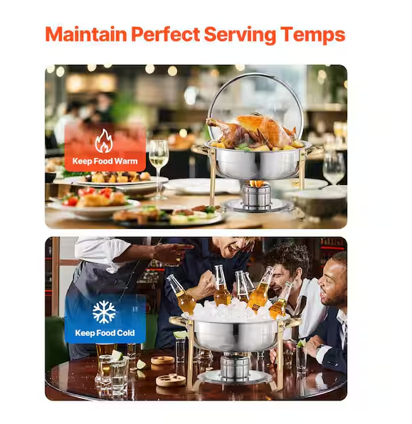 Chafing Dish Buffet Set, 5 qt. 4-Pack, Stainless Steel Chafer with Pans and Glass Lid, Round Catering Warmer with Fuel