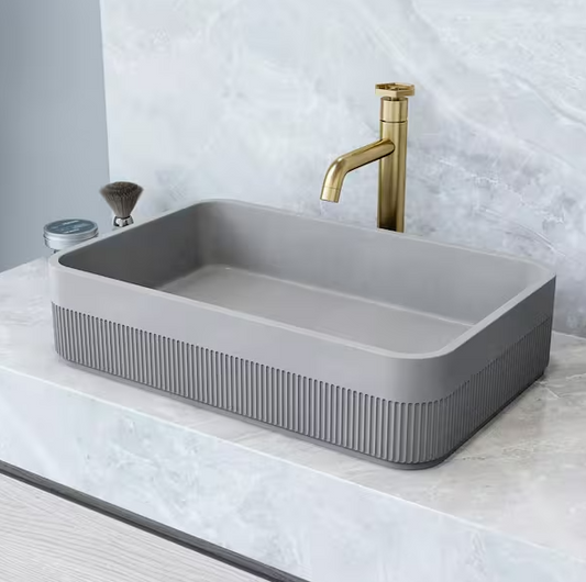 Cypress Modern Gray Concreto Stone 21 in. L x 14 in. W x 5 in. H Rectangular Fluted Bathroom Vessel Sink