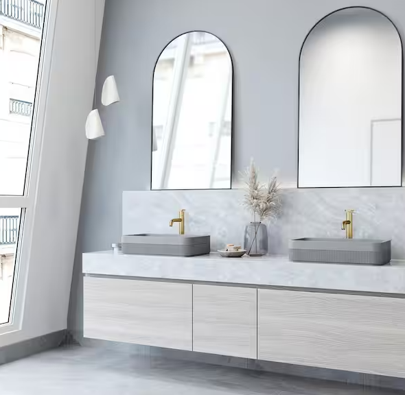 Cypress Modern Gray Concreto Stone 21 in. L x 14 in. W x 5 in. H Rectangular Fluted Bathroom Vessel Sink