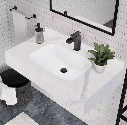 Avancer 36'' Wall Mount Sink in White Marble