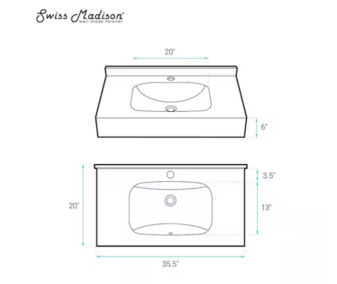 Avancer 36'' Wall Mount Sink in White Marble