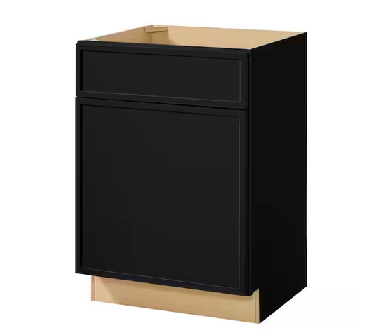 Leyton 24 in. W x 21 in. D x 34.5 in. H Ready to Assemble Plywood Slim Shaker Bath Sink Base Cabinet in Raven Black