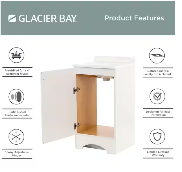 19 in. Single Sink White Bath Vanity with White Cultured Marble Top (Assembled)