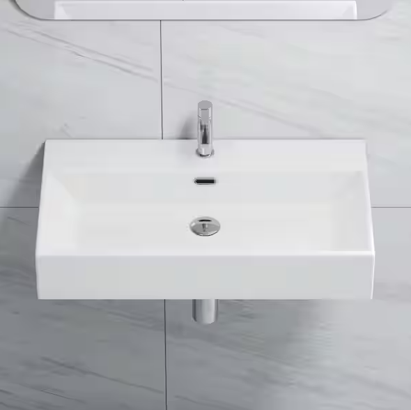Turner Vitreous China 30 in. W x 16 in. D x 5 in. H Wall-Mount Bathroom Sink with Faucet Hole and Overflow in White