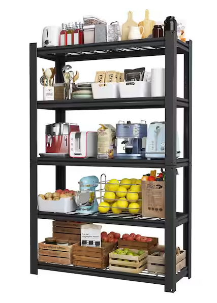 72 in.H 5-Tier Heavy Duty Adjustable Shelving Metal Mesh Storage Rack,2000 Lbs Loading Capacity for Garage,Kitchen-Black