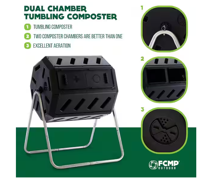 Tumbling Composter with Two Chambers for Efficient Batch Composting