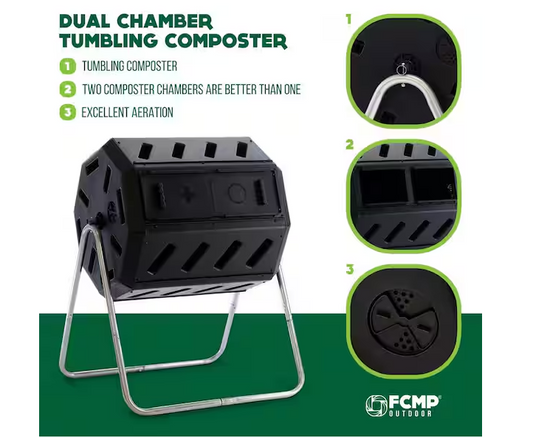 Tumbling Composter with Two Chambers for Efficient Batch Composting