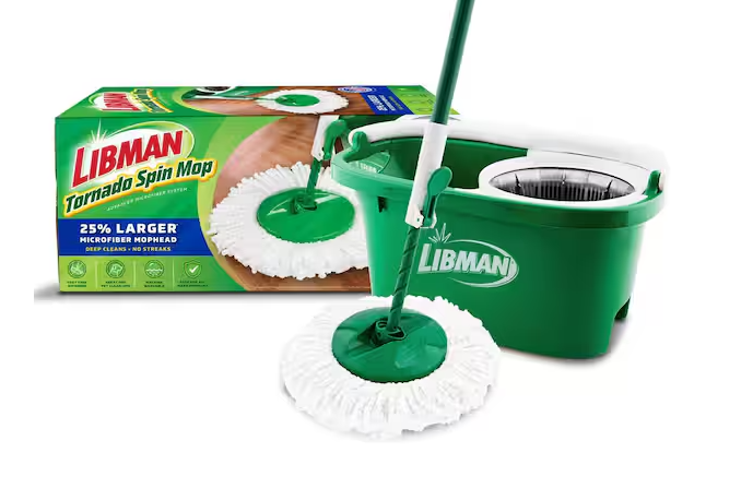 Tornado Spin Mop with Bucket Cleaning System, Microfiber Spin Mop Head, Machine Washable, 14-in. Width