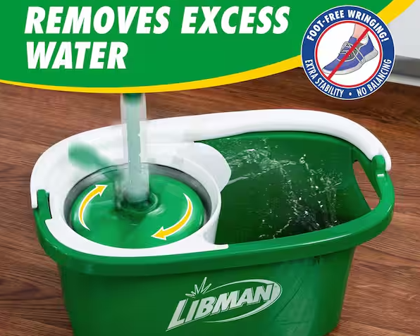 Tornado Spin Mop with Bucket Cleaning System, Microfiber Spin Mop Head, Machine Washable, 14-in. Width