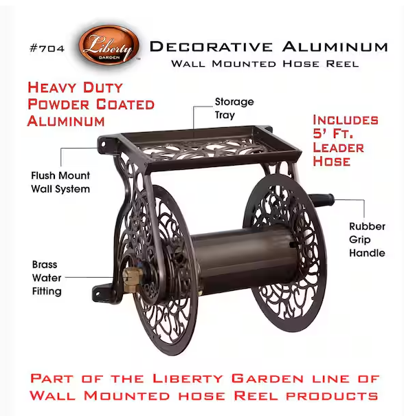 Liberty Garden 708-Ca Garden Hose Reel, Wall Mount, Aluminum
