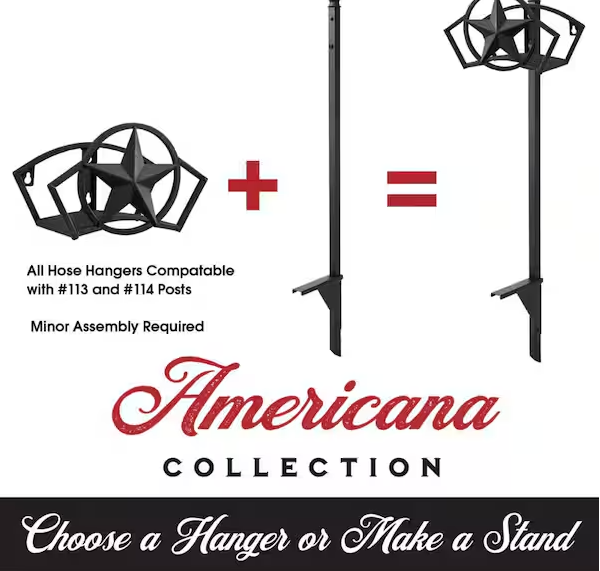 125 ft. Americana Black Metal Star Hose Hanger Garden Hose Reel