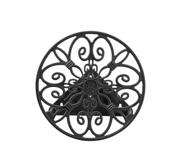 125 ft. Americana Matte Black Cast Aluminum Decorative Round Hose Hanger Garden Hose Reel