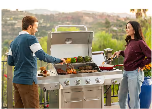 4 Burner Stainless Steel Propane Gas Grill with Side Burner