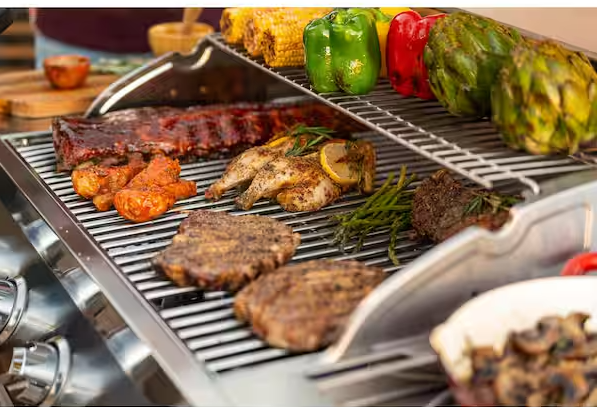 4 Burner Stainless Steel Propane Gas Grill with Side Burner