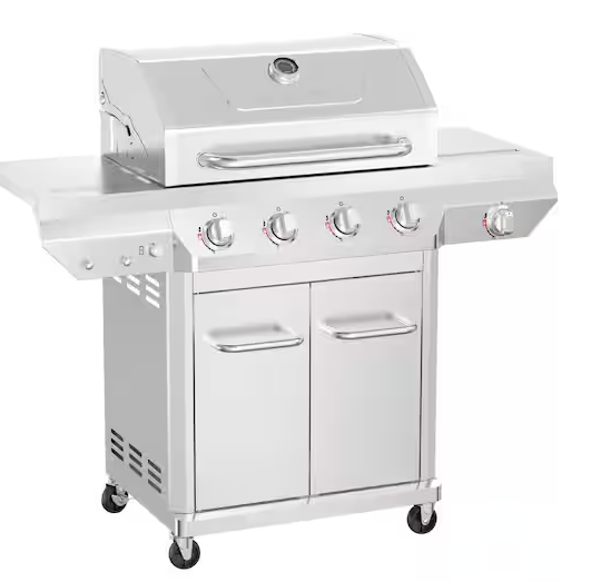4 Burner Stainless Steel Propane Gas Grill with Side Burner