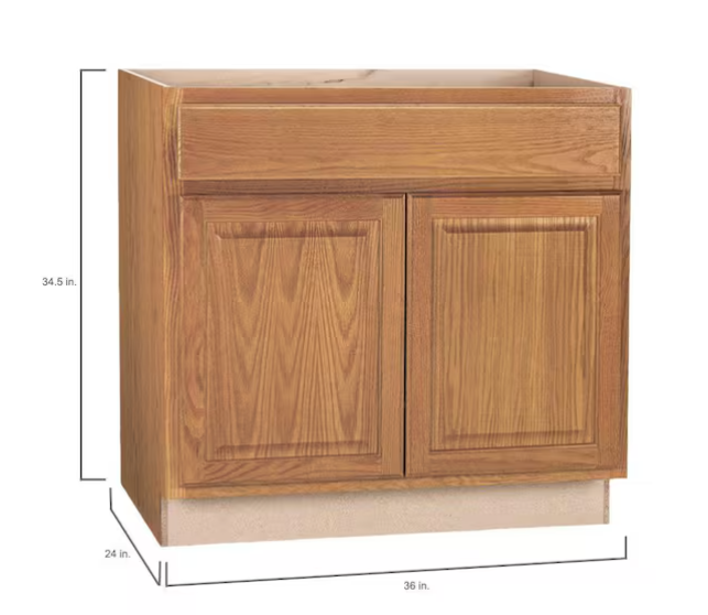Hampton 36 in. W x 24 in. D x 34.5 in. H Assembled Base Cabinet in Medium Oak