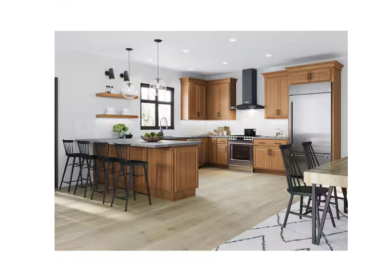 Hampton 36 in. W x 24 in. D x 34.5 in. H Assembled Base Cabinet in Medium Oak