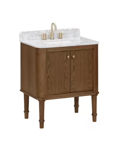 Collette 30 in. Single Sink Cinnamon Oak Bath Vanity with White Carrara Marble Top (Assembled)