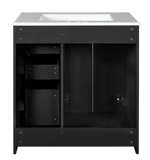 30 in. W Single Sink Bath Vanity in Black with White Ceramic Top, 3-Drawers, Soft Closing Doors