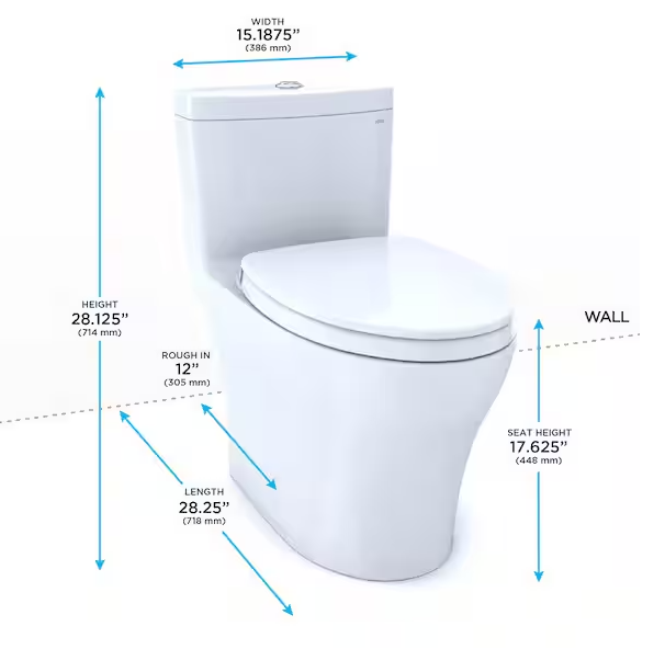 Aquia IV 12 in. Rough In One-Piece 0.8/1.28 GPF Dual Flush Elongated Toilet in Cotton White, SoftClose Seat Included