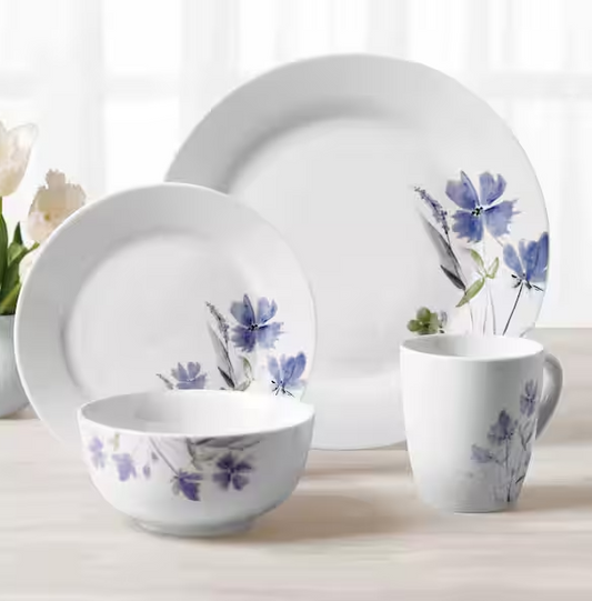 16-Piece Casual White with Pattern Ceramic Dinnerware Set (Service for 4)