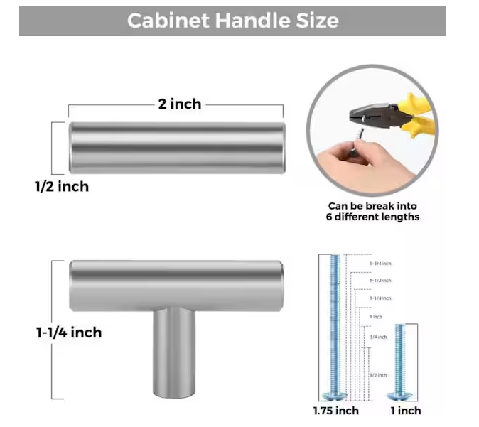 40-Pack 2 in. Brushed Nickel Kitchen Cabinet Knobs, Stainless Steel Single Hole T Bar Cabinet Pulls
